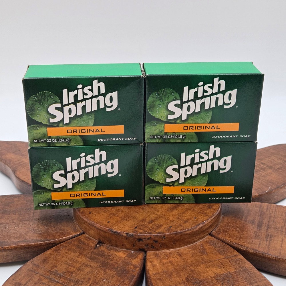 Irish Spring No Flax seed oil Lot 4 NEW Box 3.7oz Soap Bar Original Green